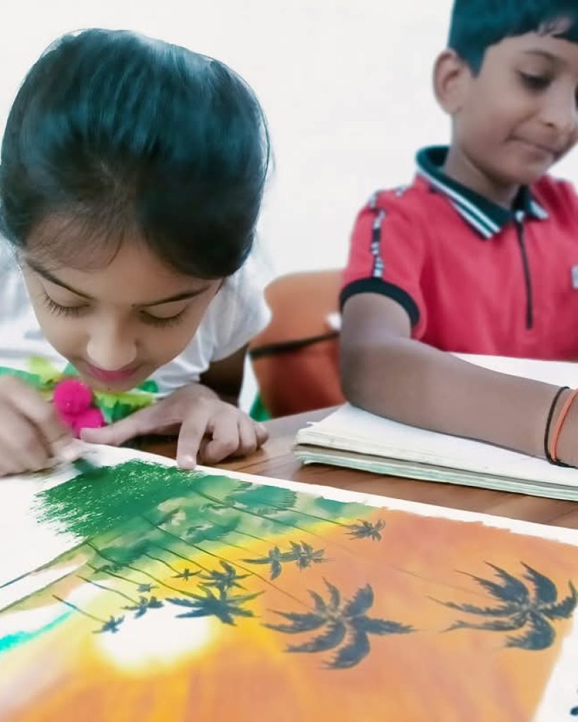Students learning art